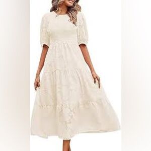 Yazinie Puff Sleeved Smocked Dress White Size Large